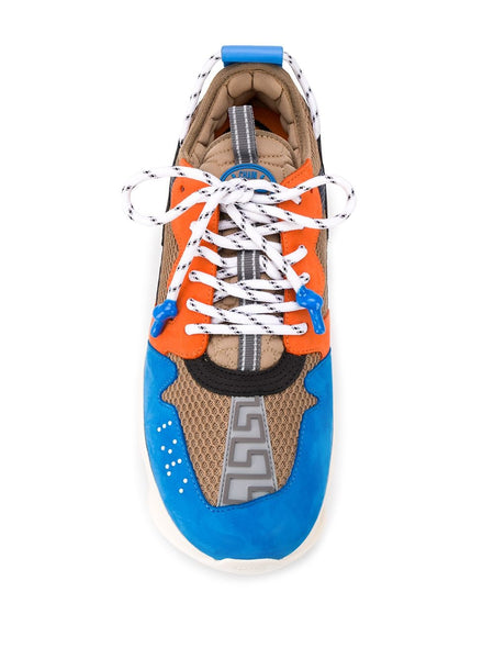 Versace Chain Reaction Mesh And Suede Trainers In Blue