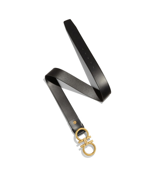 SALVATORE FERRAGAMO Adjustable Gancini Belt, Black/ Gold – OZNICO