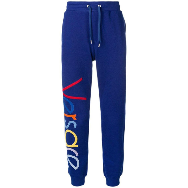 Blue OZNICO VERSACE Logo-Embroidered – Sweatpants,