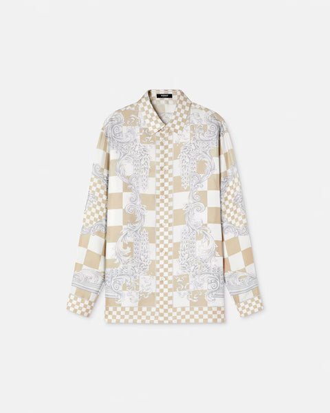 VERSACE Medusa Contrasto Silk Shirt, Light Sand+White