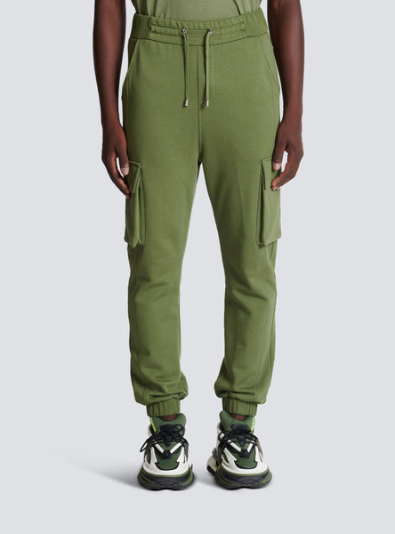 BALMAIN CARGO JOGGERS WITH BALMAIN PARIS PRINT, KHAKI