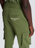 BALMAIN CARGO JOGGERS WITH BALMAIN PARIS PRINT, KHAKI