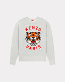 KENZO LUCKY TIGER EMBROIDERED OVERSIZED SWEATSHIRT, PALE GREY