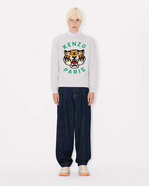 KENZO LUCKY TIGER EMBROIDERED OVERSIZE SWEATSHIRT, PALE GREY