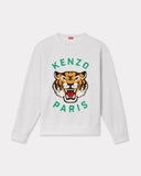 KENZO LUCKY TIGER EMBROIDERED OVERSIZE SWEATSHIRT, PALE GREY