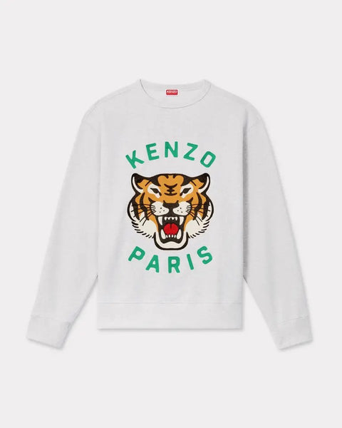 KENZO LUCKY TIGER EMBROIDERED OVERSIZE SWEATSHIRT, PALE GREY