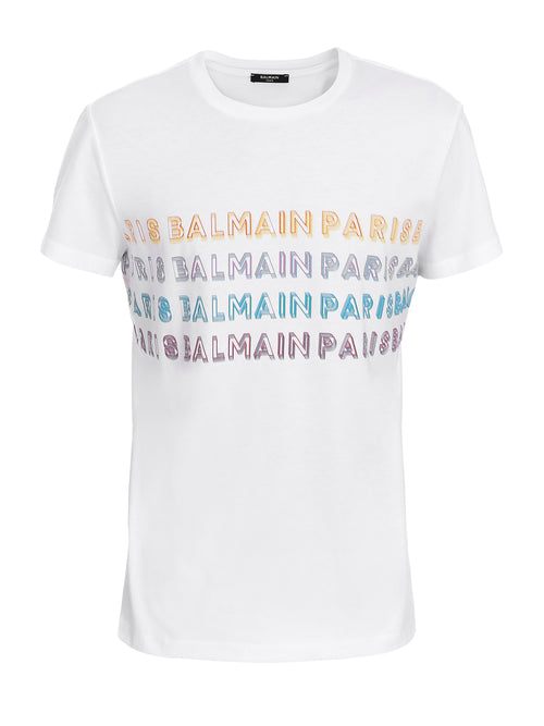 BALMAIN Multi Color Logo T-Shirt, White