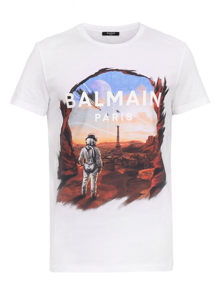 BALMAIN PRINTED T-SHIRT, WHITE