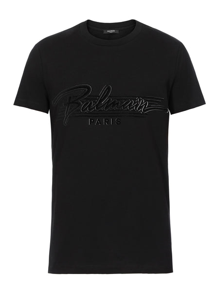 BALMAIN BI-COLOR FLOCK T-SHIRT, BLACK