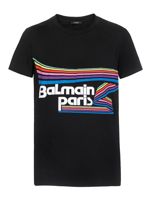 BALMAIN FLOCK AND RUBBER T-SHIRT, BLACK