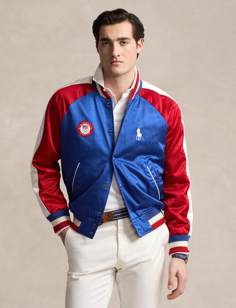 Polo Ralph Lauren Team USA Satin Baseball Jacket, Ralph Red/Rugby Royal