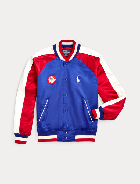 Polo Ralph Lauren Team USA Satin Baseball Jacket, Ralph Red/Rugby Royal