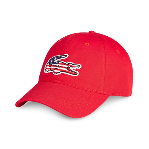 LACOSTE Big OZNICO Baseball Red Appliqué Croc Cap, USA –