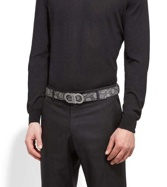 SALVATORE FERRAGAMO Double Gancini Belt, Black Light Fabric – OZNICO