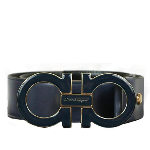 SALVATORE FERRAGAMO Oversized Double Gancini Belt, Marine Blue