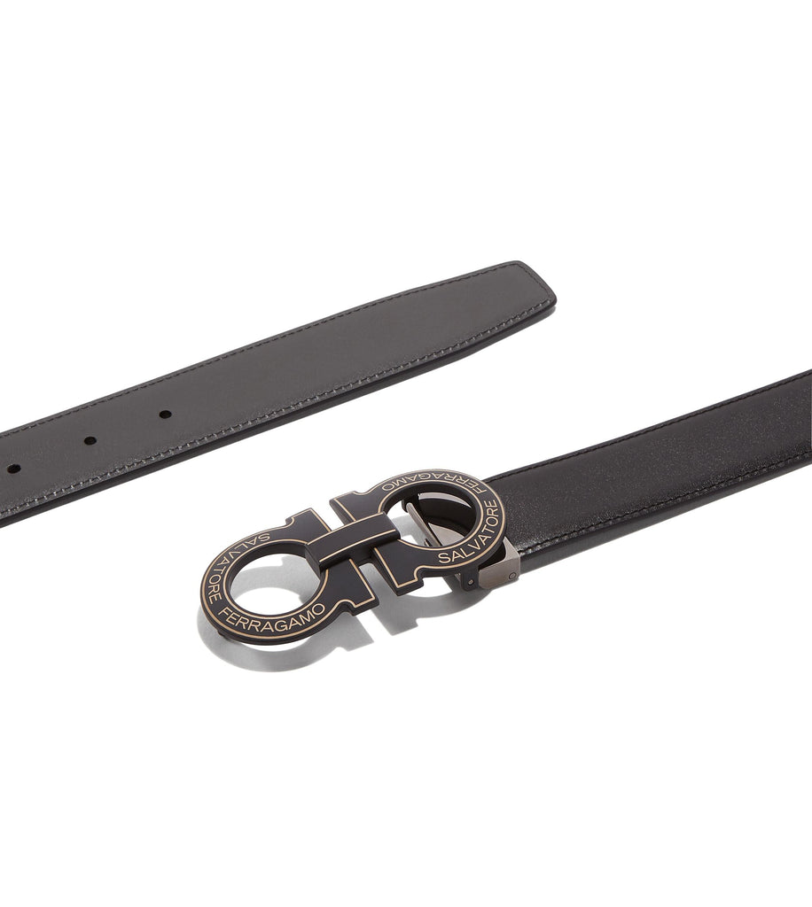 SALVATORE FERRAGAMO Reversible Adjustable Gancini Belt, Black/ Asphalt –  OZNICO